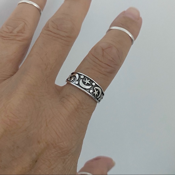 Sterling Silver Moon and Star Ring, Silver Rings, Celestial, Stars, Sky - Picture 7 of 8